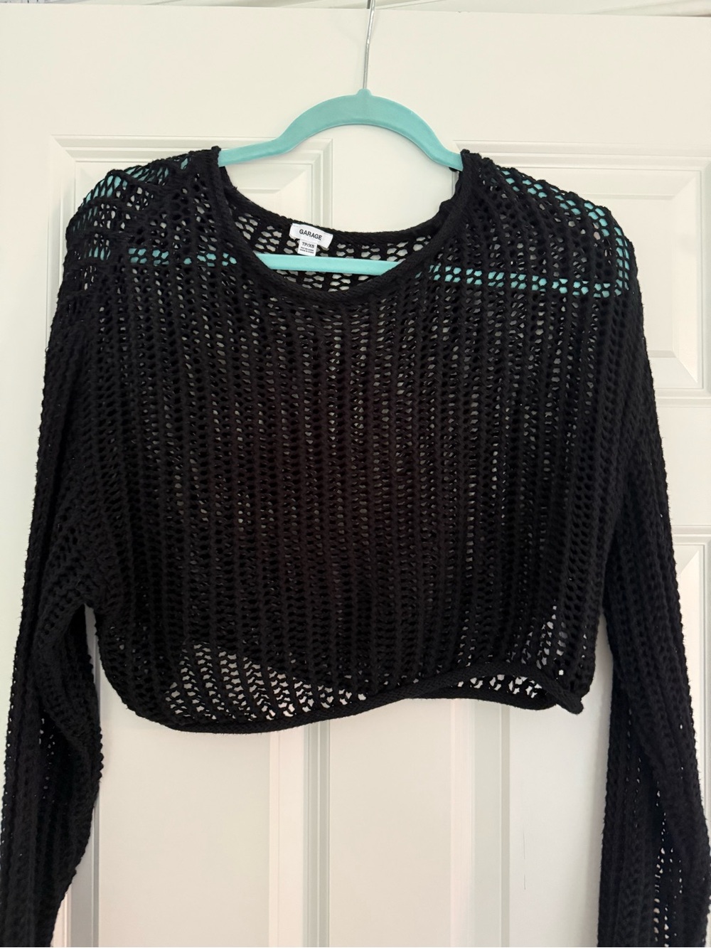 Garage Black Cropped Open-Knit Sweater